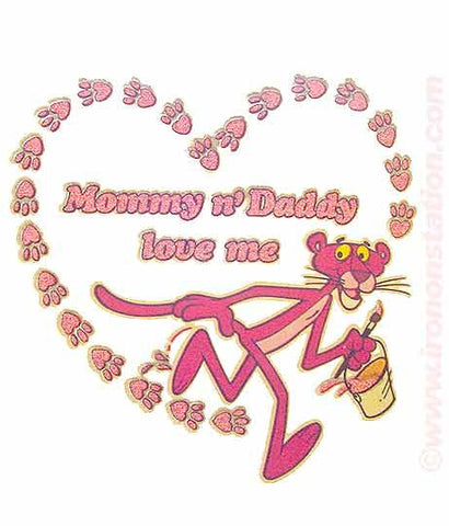 Cartoon Pink Panther "Mommy & Daddy Love Me" Vintage 70s Iron On tee shirt transfer Original Authentic