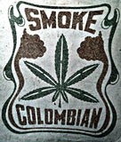 420 SMOKE COLUMBIAN 70s Vintage Iron On tee shirt transfer weed t-shirt iron-on gold green glitter