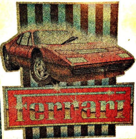 FERRARI in GLITTER Muscle Car Vintage 70s t-shirt iron-on transfer authentic NOS retro american fashion Hot Rods