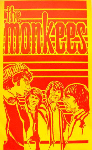 Original 1967 Saladin Productions head shop poster of The Monkees, red line portrait on yellow with bold lettering, 13 by 20 inches