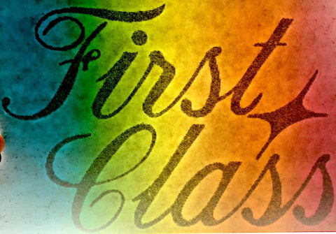 first class, 70s, vintage, t-shirt, iron-on, diy, glitter