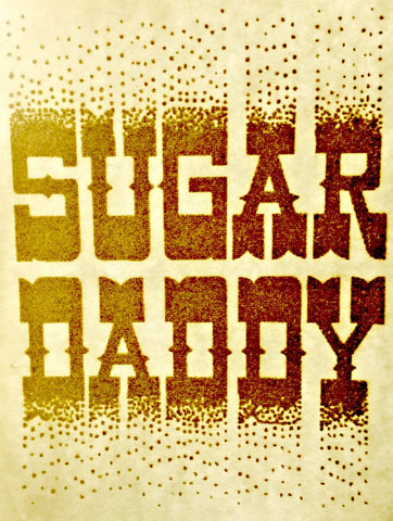 sugar daddy, vintage, 70s, t-shirt, iron-on, gold, glitter