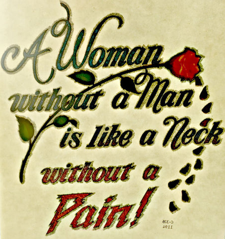 A Woman without A Man Neck w out Pain Vintage t-shirt iron-on transfer nos retro tee patch glitter