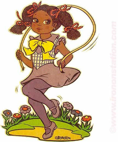 Young Girl JUMPING ROPE in 1974 by ROACH 70s Vintage Iron On tee shirt transfer Original Authentic