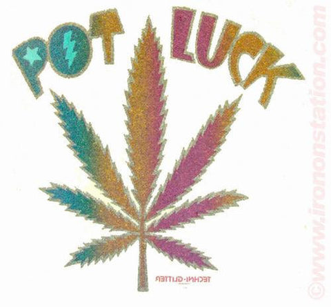 420 POT LUCK glitter rainbow Marijuana Pot Drug Theme 70s Vintage Iron On tee shirt transfer Original Authentic