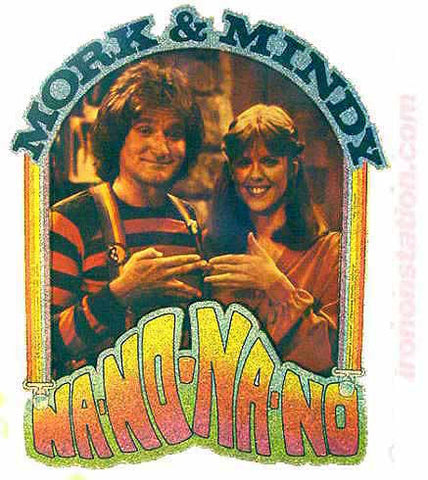 vintage, mork, mindy, robin williams, mindy mcconnell, t-shirt, iron-on, diy, american fashion, nano nano