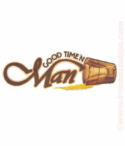 GOOD-TIME'N Man Shots in glitter Vintage Iron On tee shirt transfer Original Authentic deadstock nos 70s booze