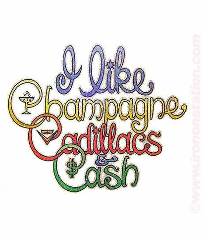 I like "CHAMPAGNE CADILLACS and Cash" Vintage 70s Iron On tee shirt transfer Original Authentic retro 70s americana fashion