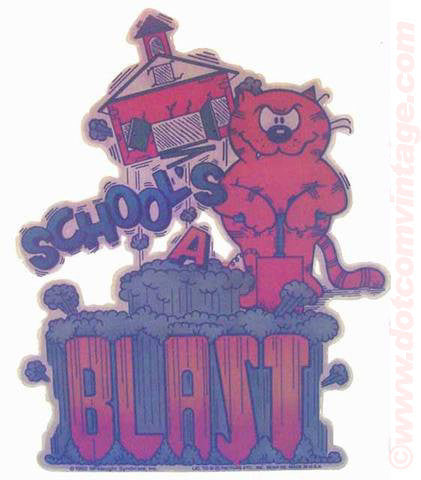 Heathcliff "Schools a Blast" comic strip cat Vintage 70s Iron On tee shirt transfer Original Authentic