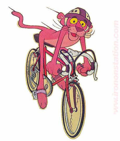 Cartoon Pink Panther Road Bicycle Racing Vintage 70s Iron On tee shirt transfer Original Authentic by Roach