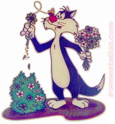 Sylvester the Cat Flowers Puddy Tat Looney Tunes by Roach Vintage 70s Iron On tee shirt transfer Orig animation cartoon