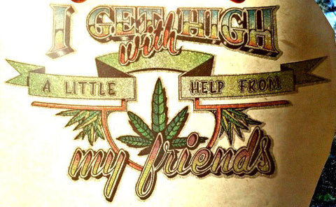 420 Marijuana I Get High with a little Help from my Friends 70s Vintage Iron On tee shirt transfer weed t-shirt pot iron-on