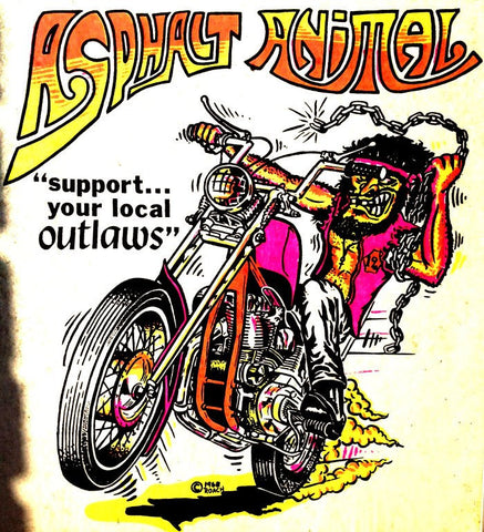 ASPHALT AnIMaL Vintage 70s t-shirt iron-on transfer  Moto X Hot Rod authentic NOS retro american fashion Roach 1968