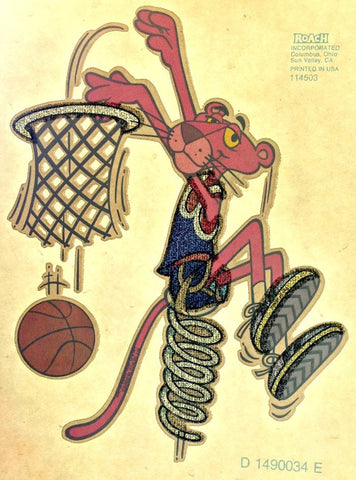 Vintage 70s PINK PANTHER BasKeTbaLL slam dunk t-shirt iron-on transfer Original Authentic american by Roach