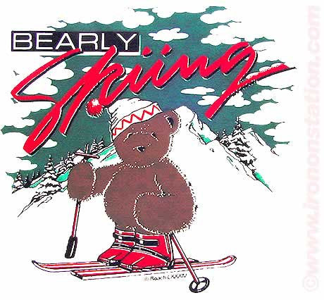 christmas, bear, skiing, vintage, 70s, t-shirt, iron-on
