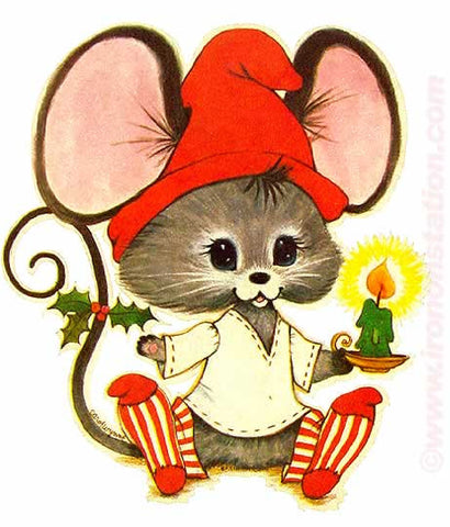 christmas, cute, mouse, 70s, vintage, t-shirt, iron-on
